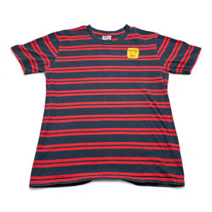 Broken Promises Shirt Adult MEDIUM Blue Red Stripes Ringer Stitch Patch Skater